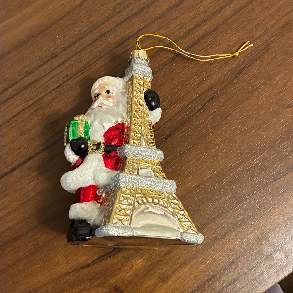 Santa and Eiffel Tower Holiday Ornament
